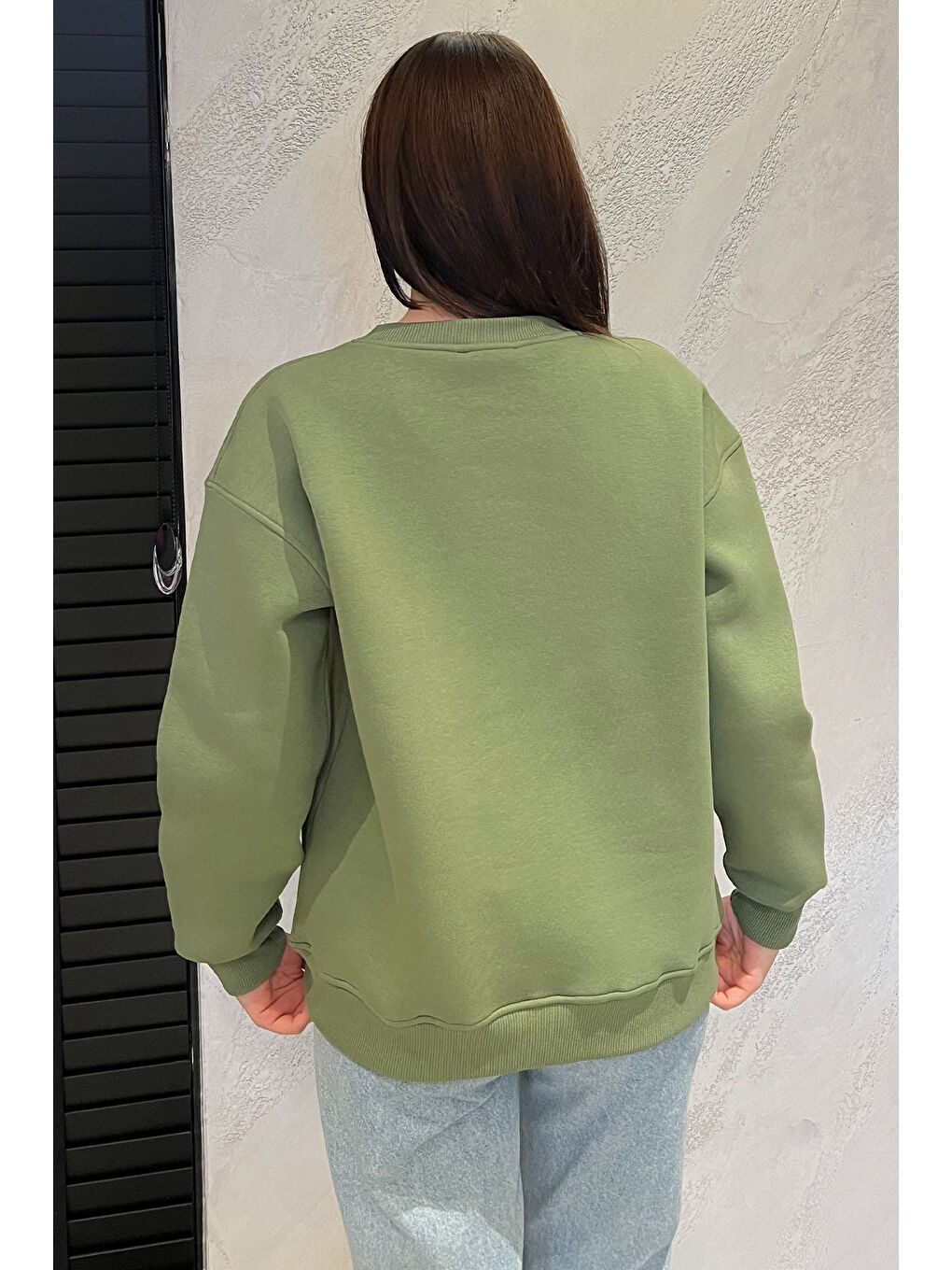 Haki Kadın Bisiklet Yaka Aplikeli Sweatshirt (aplike Ayılar Farklı Gelebilir)-3