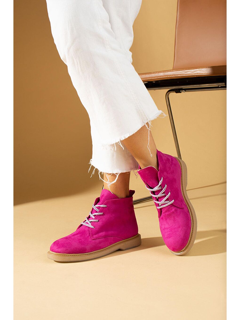 Fuşya Kauçuk Taban Lastikli Sıcak Astar Haşpapi Kadın Bot 024-974-23Süet