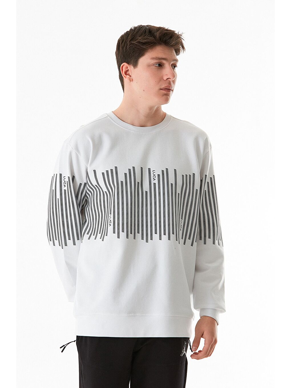 Fullamoda Beyaz Baskılı Bisiklet Yaka Sweatshirt - 1