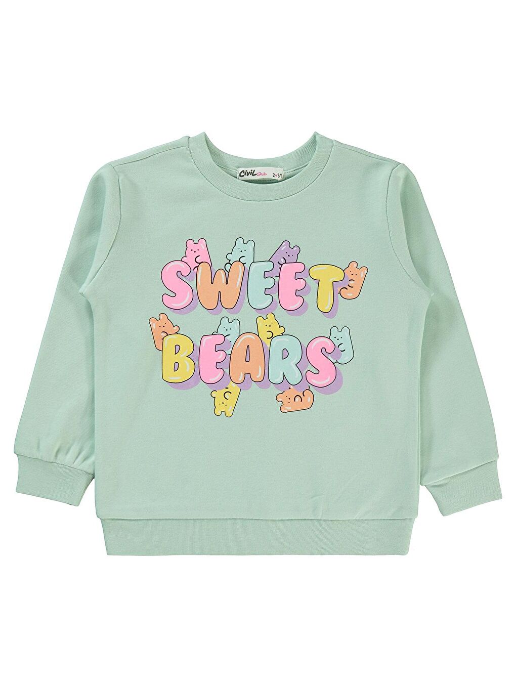 Civil Yeşil Girls Kız Çocuk Sweatshirt 2-5 Yaş Taze Nane