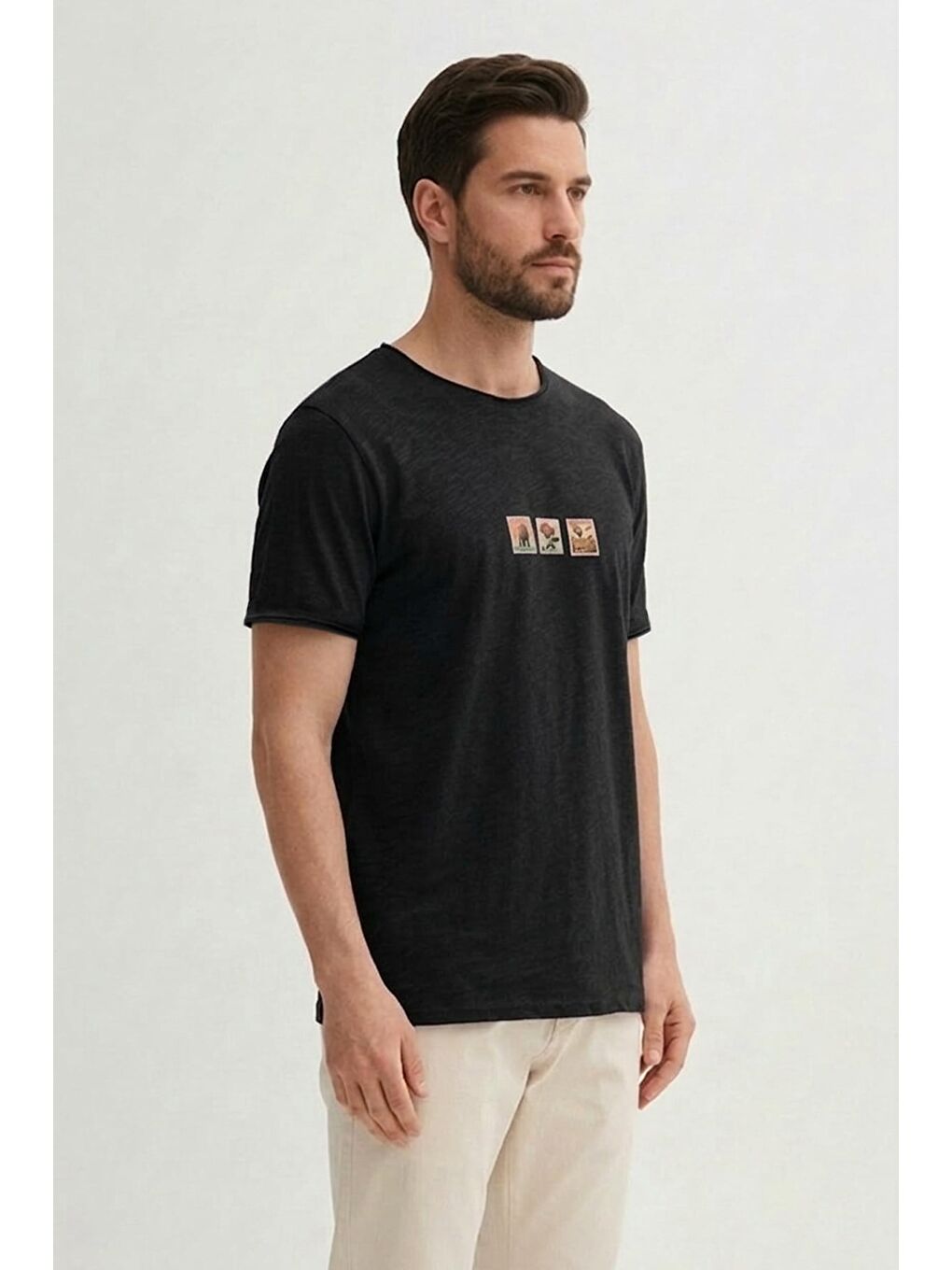 Rose Siyah Erkek Baskılı Tişört-2
