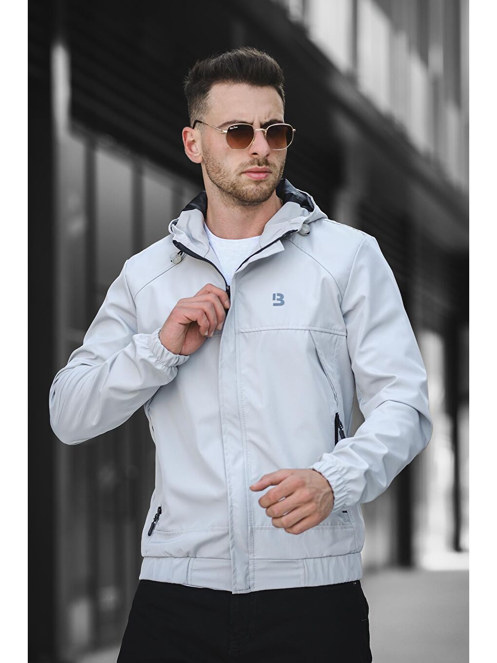 Gri Suya Dayanaklı Slim Fit Erkek Kapüşonlu Mevsimlik Mont Yağmurluk-2