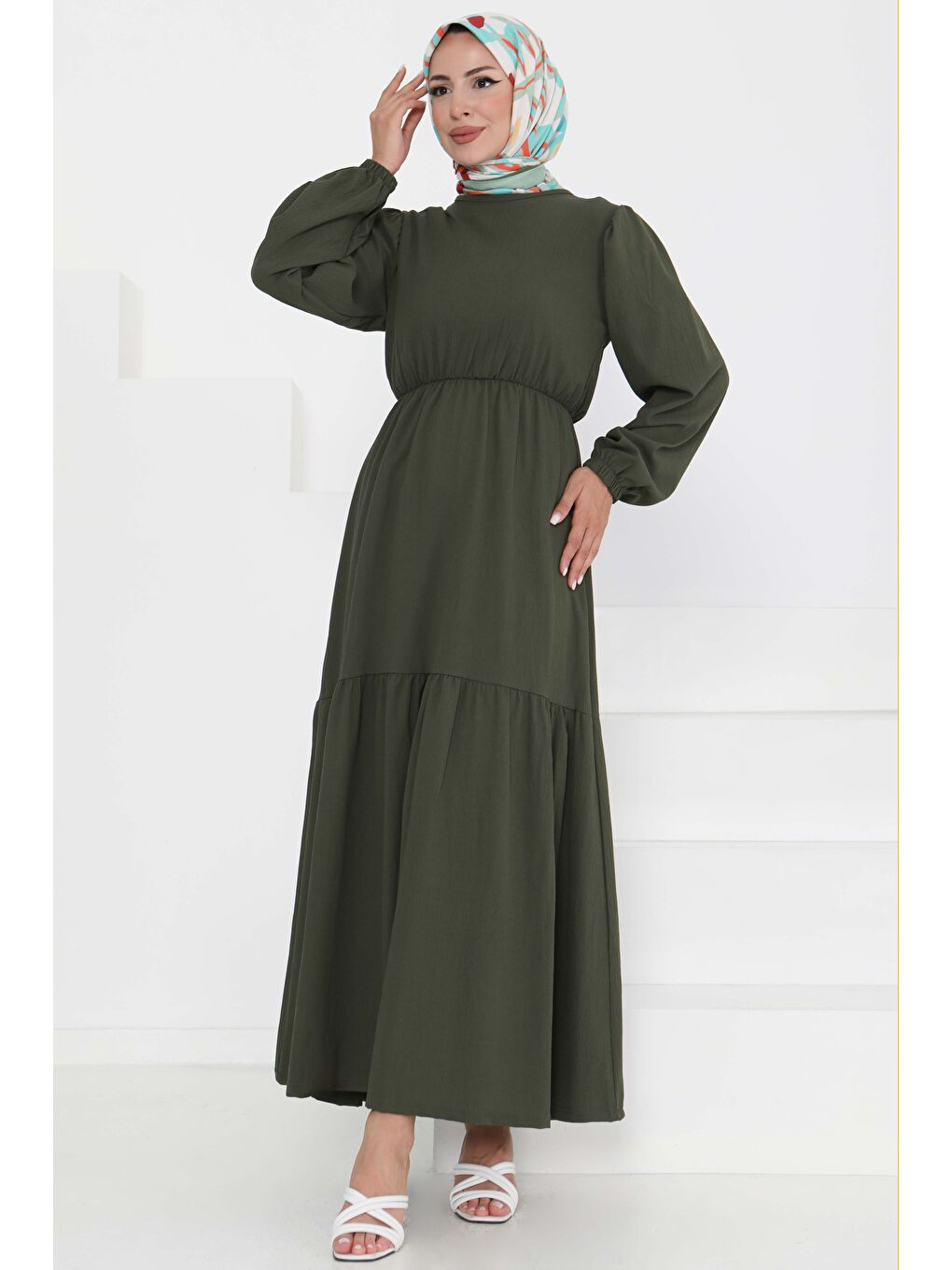 Beli Bağcıklı Elbise Haki - 27303