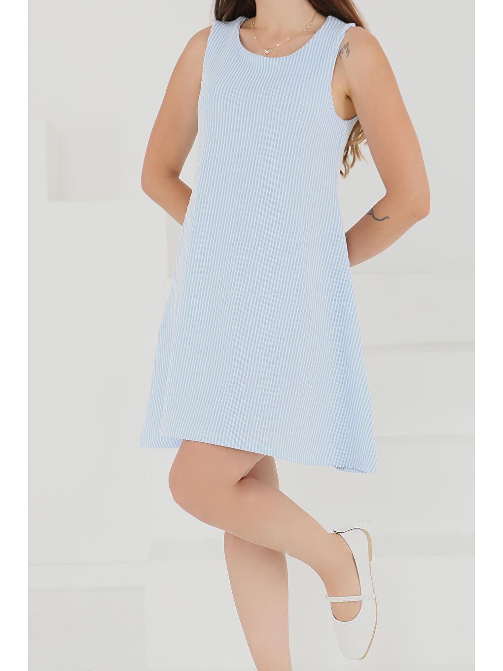 Su Yolu Fermuarlı Elbise Bebe Mavi - 27502-1