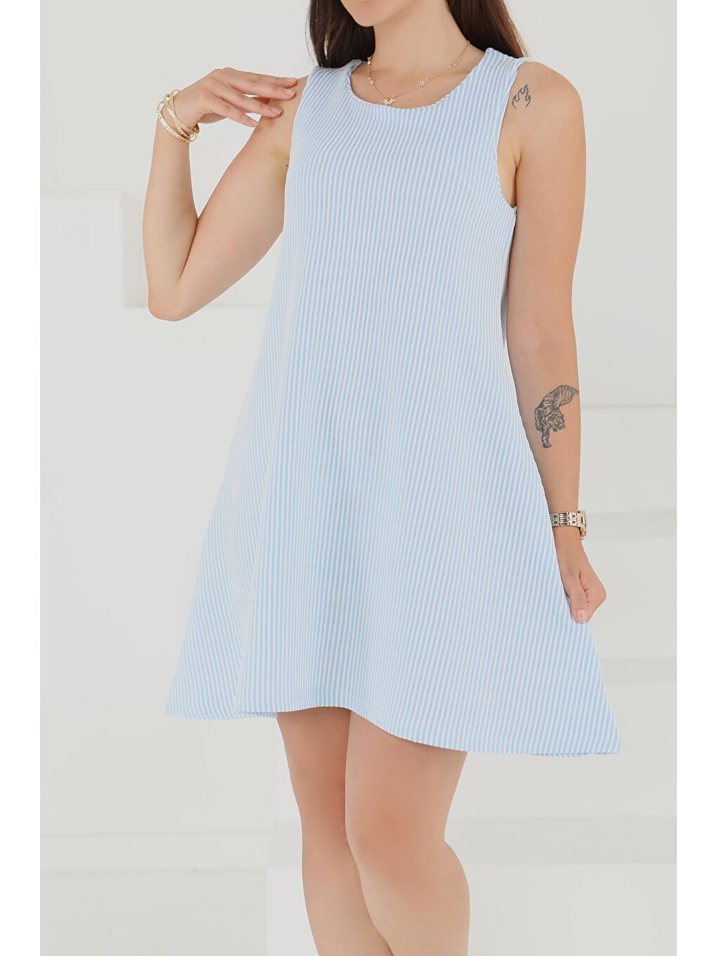 Su Yolu Fermuarlı Elbise Bebe Mavi - 27502-2