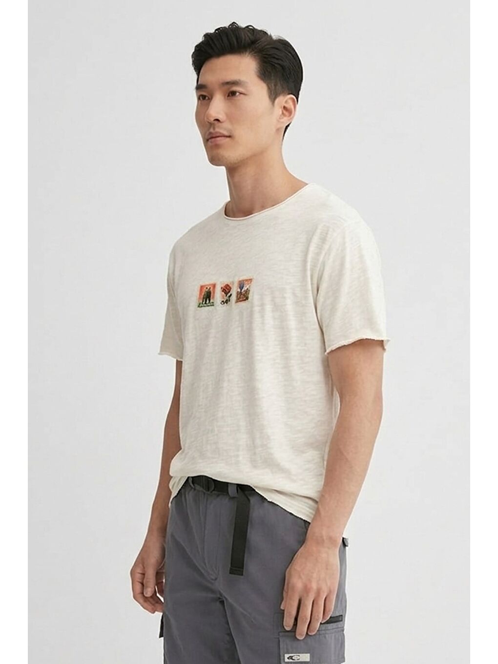 Rose Beyaz Erkek Baskılı Tişört-1