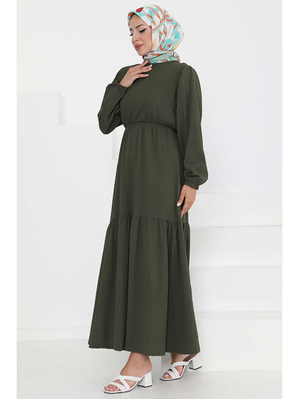 Beli Bağcıklı Elbise Haki - 27303-2