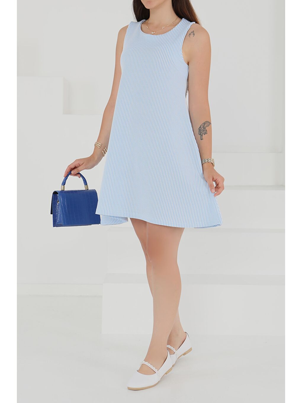 Su Yolu Fermuarlı Elbise Bebe Mavi - 27502-3