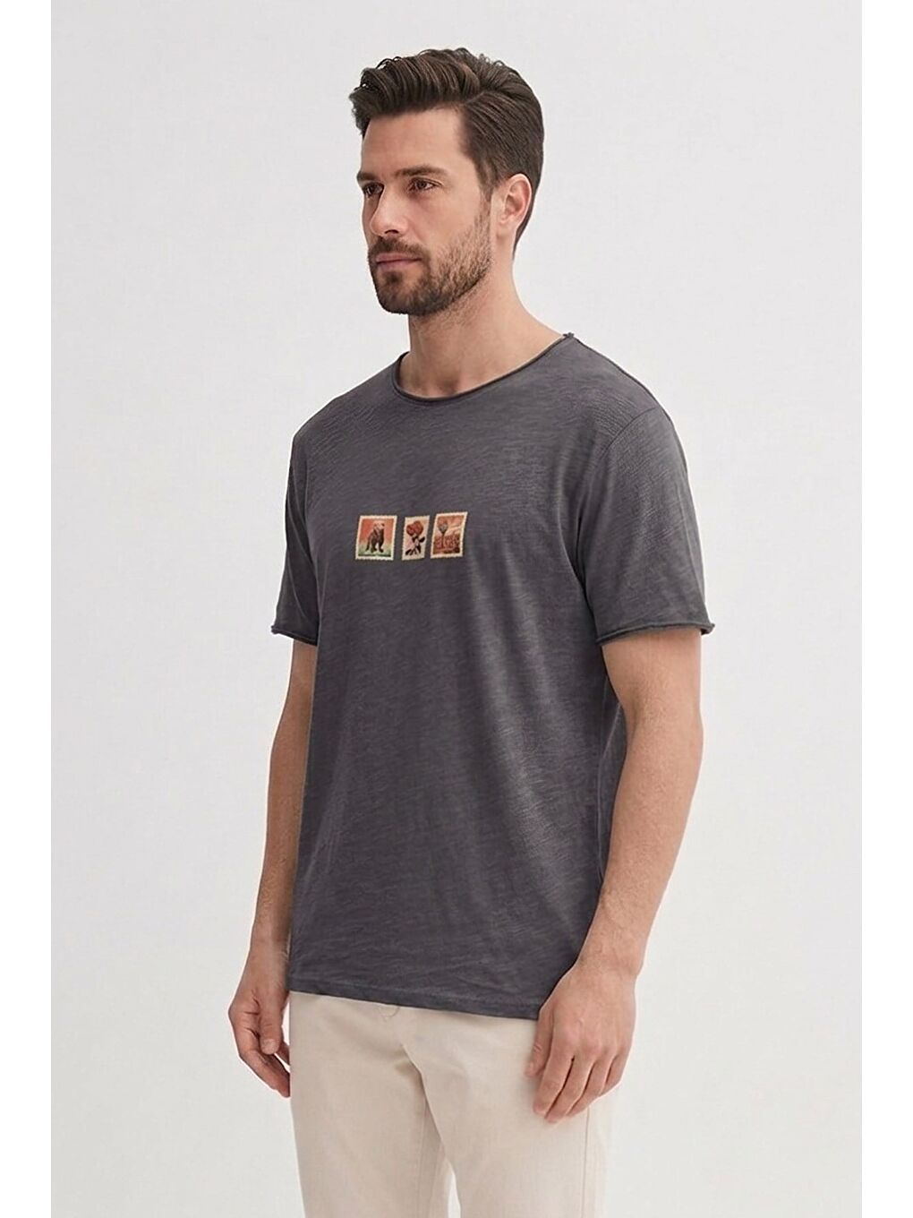 Gri Rose Asfalt Erkek Baskılı Tişört-1