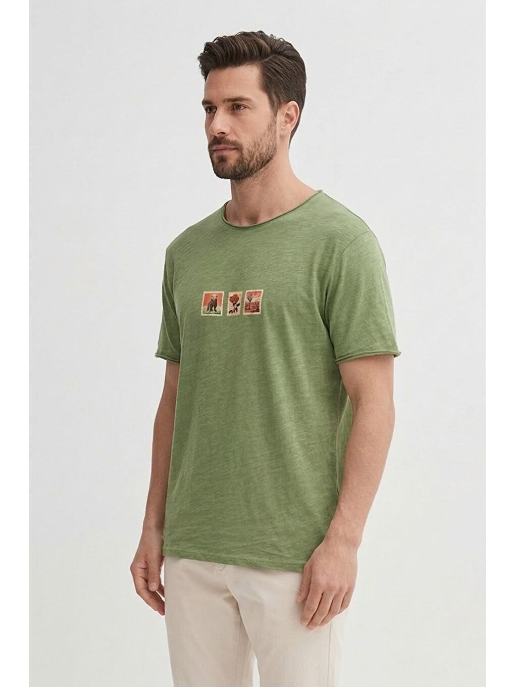 Rose Soluk Yeşil Erkek Baskılı Tişört-1