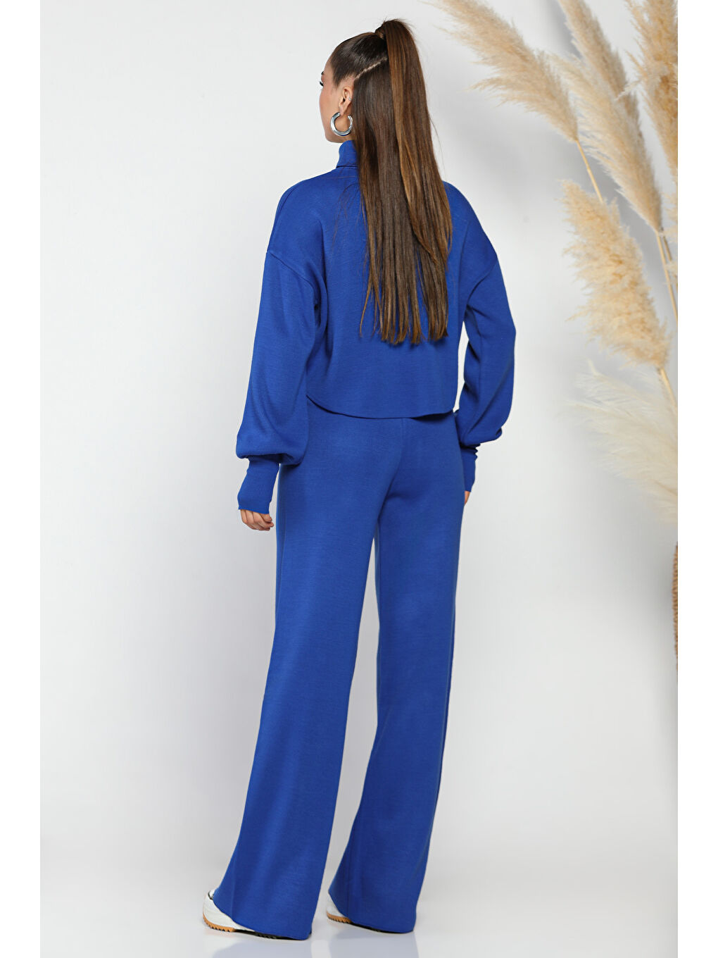 Mavi Crop Kazak Pantolon Triko İkili Takım-2