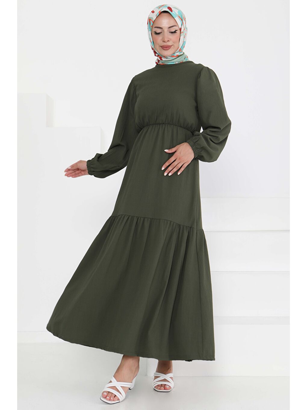 Beli Bağcıklı Elbise Haki - 27303-3