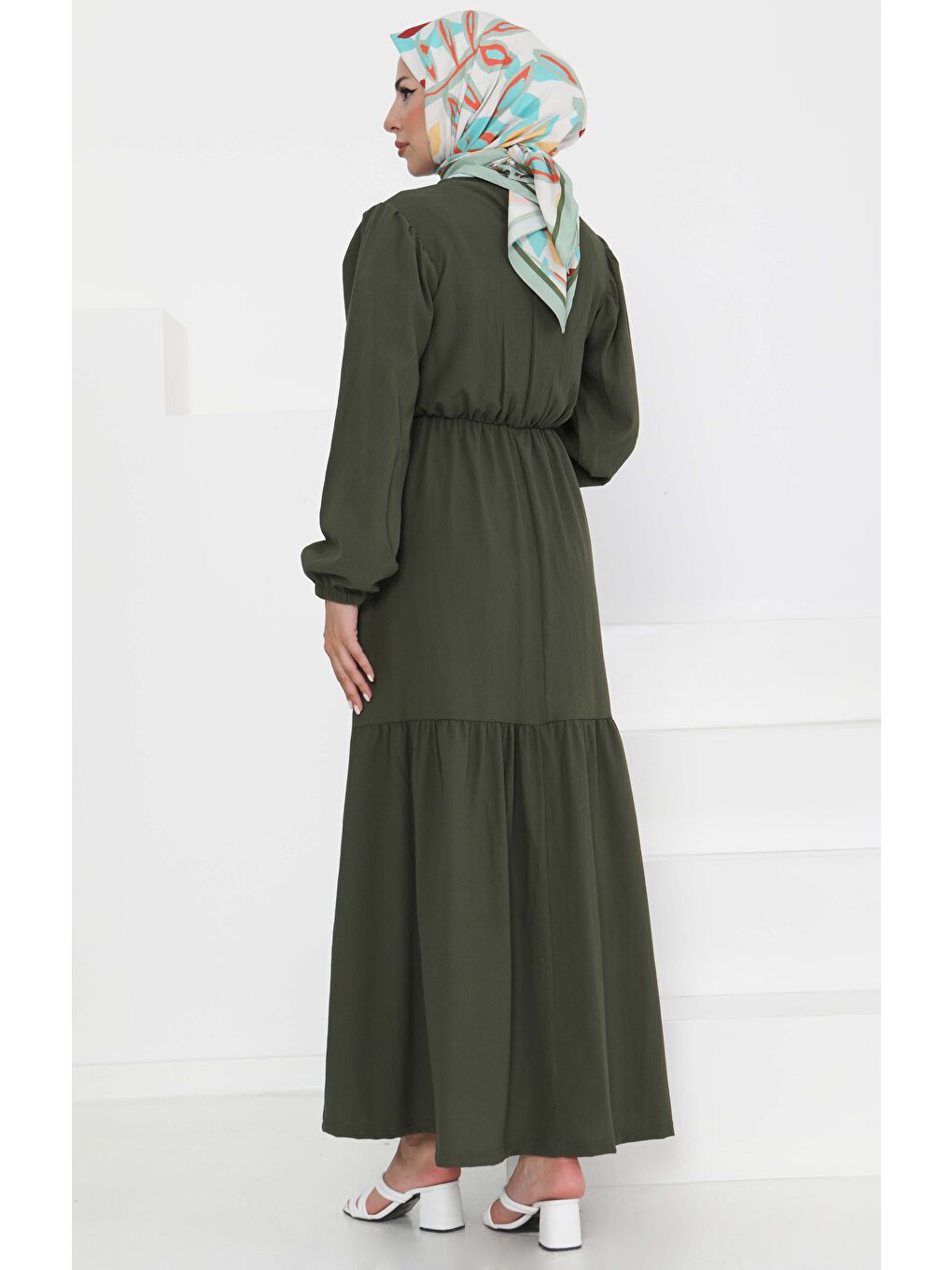 Beli Bağcıklı Elbise Haki - 27303-4
