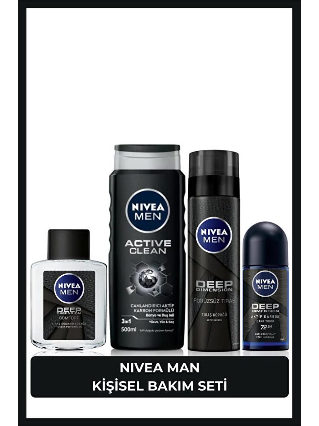 NIVEA Bej MEN Damat Çeyiz Seti Roll-on Deodorant 50ml, Tıraş Köpüğü 200ml, Duş Jeli 500ml, Tıraş Losyonu100ml