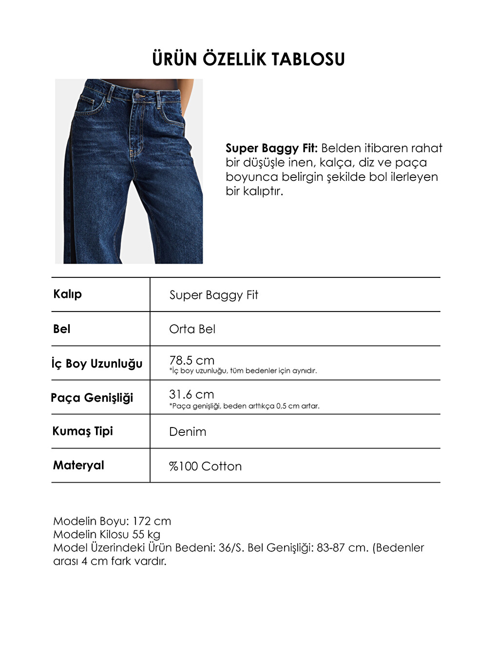 Kadın Koyu Mavi 2w6-5 Süper Baggy Yan Süet Detaylı Özel Tasarım Denim Jean-5