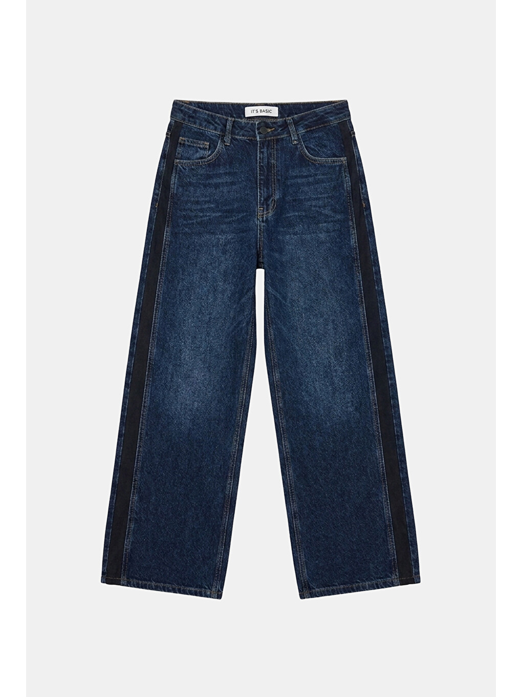 Kadın Koyu Mavi 2w6-5 Süper Baggy Yan Süet Detaylı Özel Tasarım Denim Jean-6