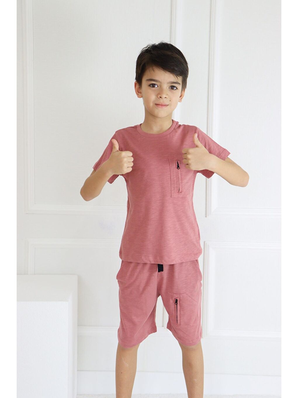 Kırmızı Erkek Çocuk Düz Cep Detaylı Kısa Kollu Basic Şortlu Takım6-9 Yaş-1