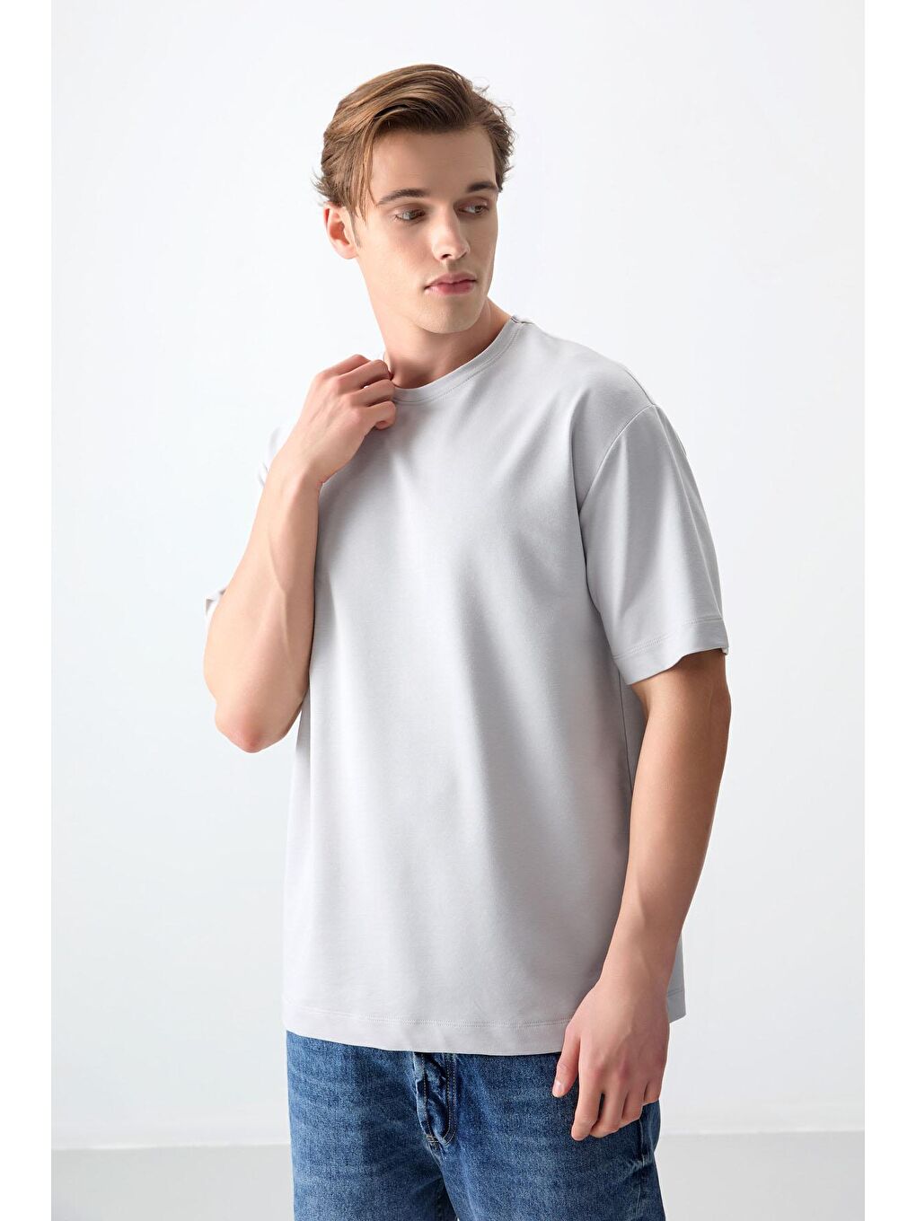 AIR JONES Bej Taş Pamuklu Kalın Yumuşak Dokulu Oversize Fit Basic Erkek T- Shirt - 88377