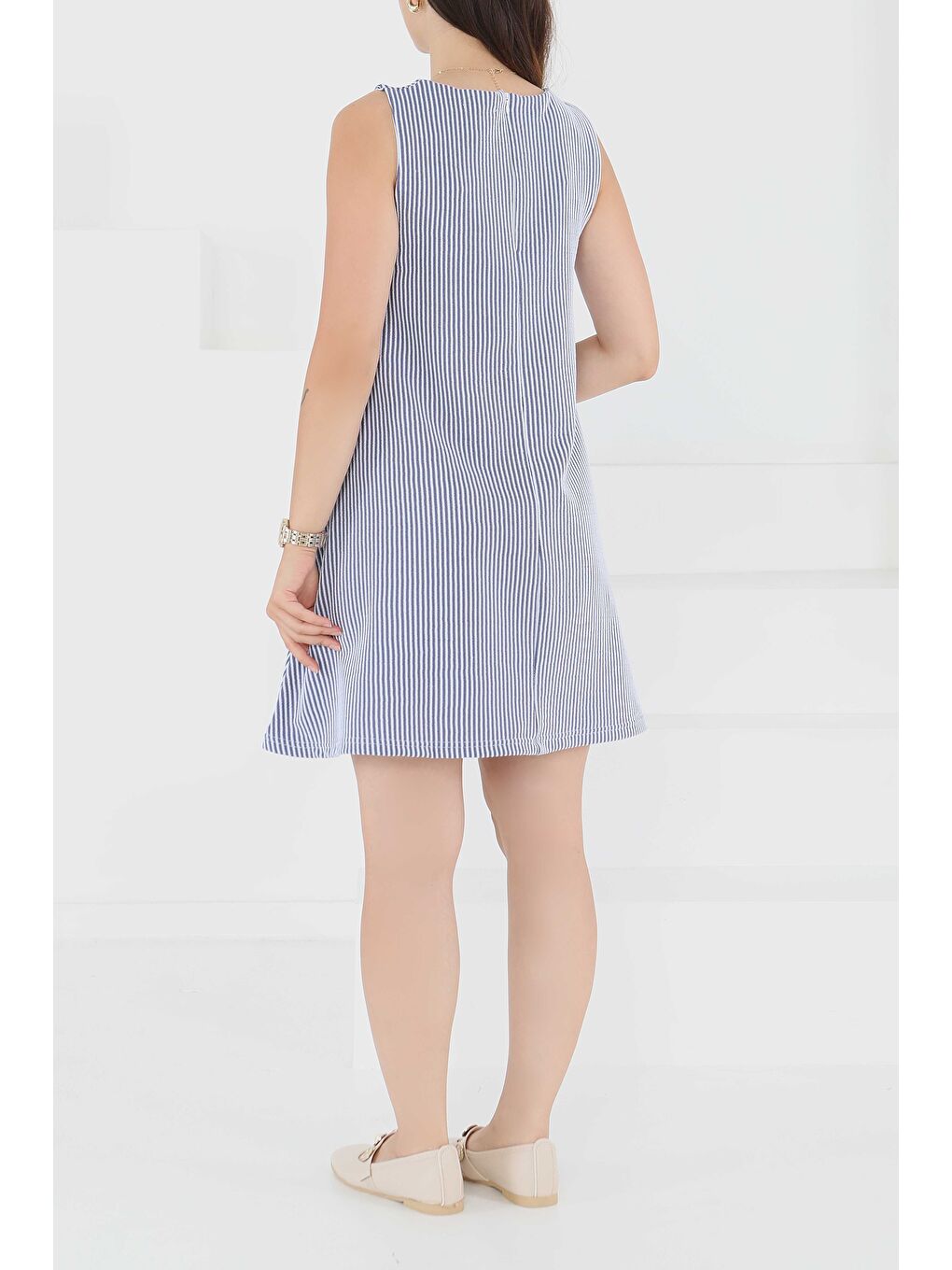 Su Yolu Fermuarlı Elbise Lacivert - 27502-9