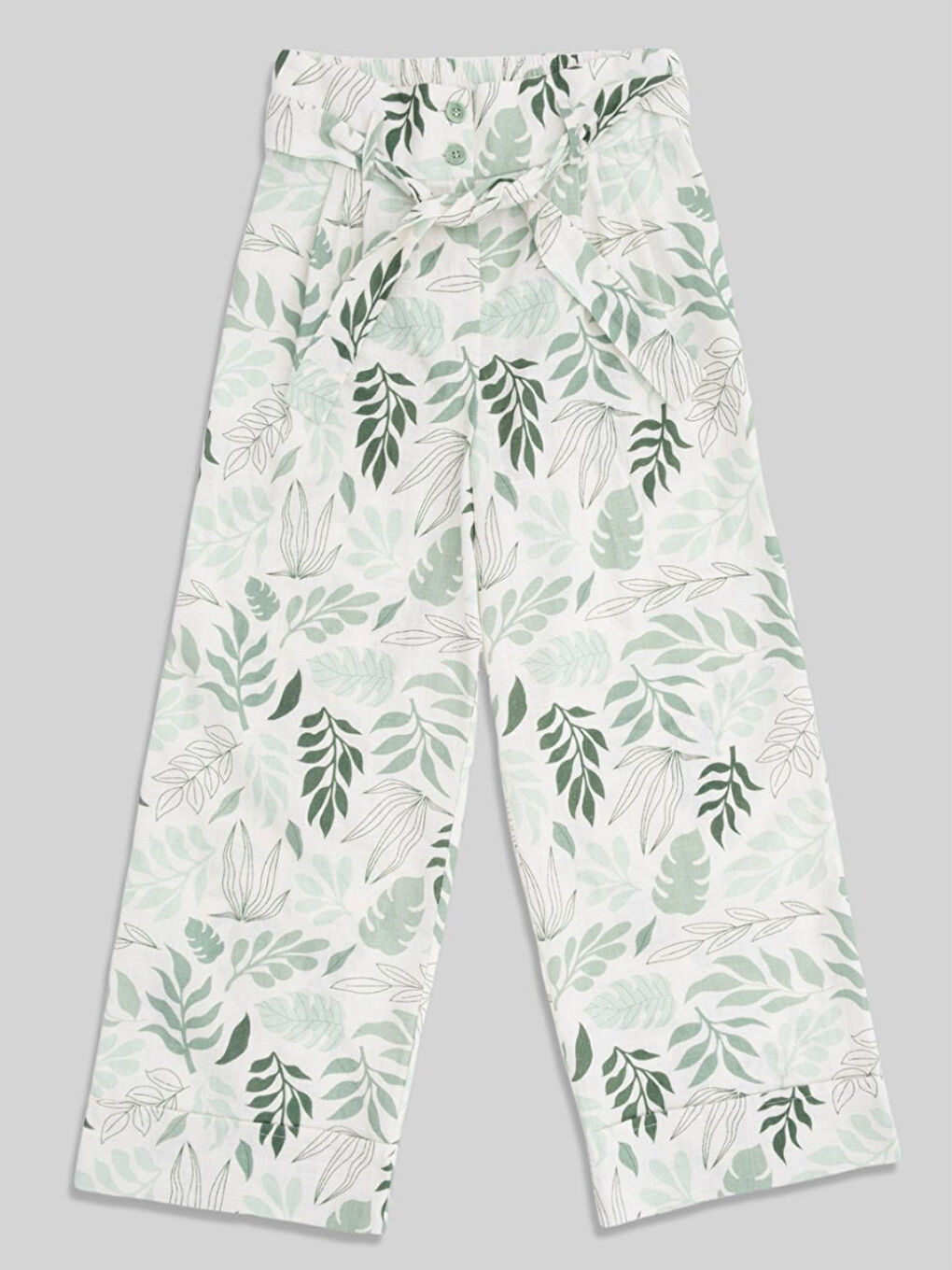 Yeşil Yaprak Desenli Kız Çocuk Bluz Pantolon 2'li Takım-3