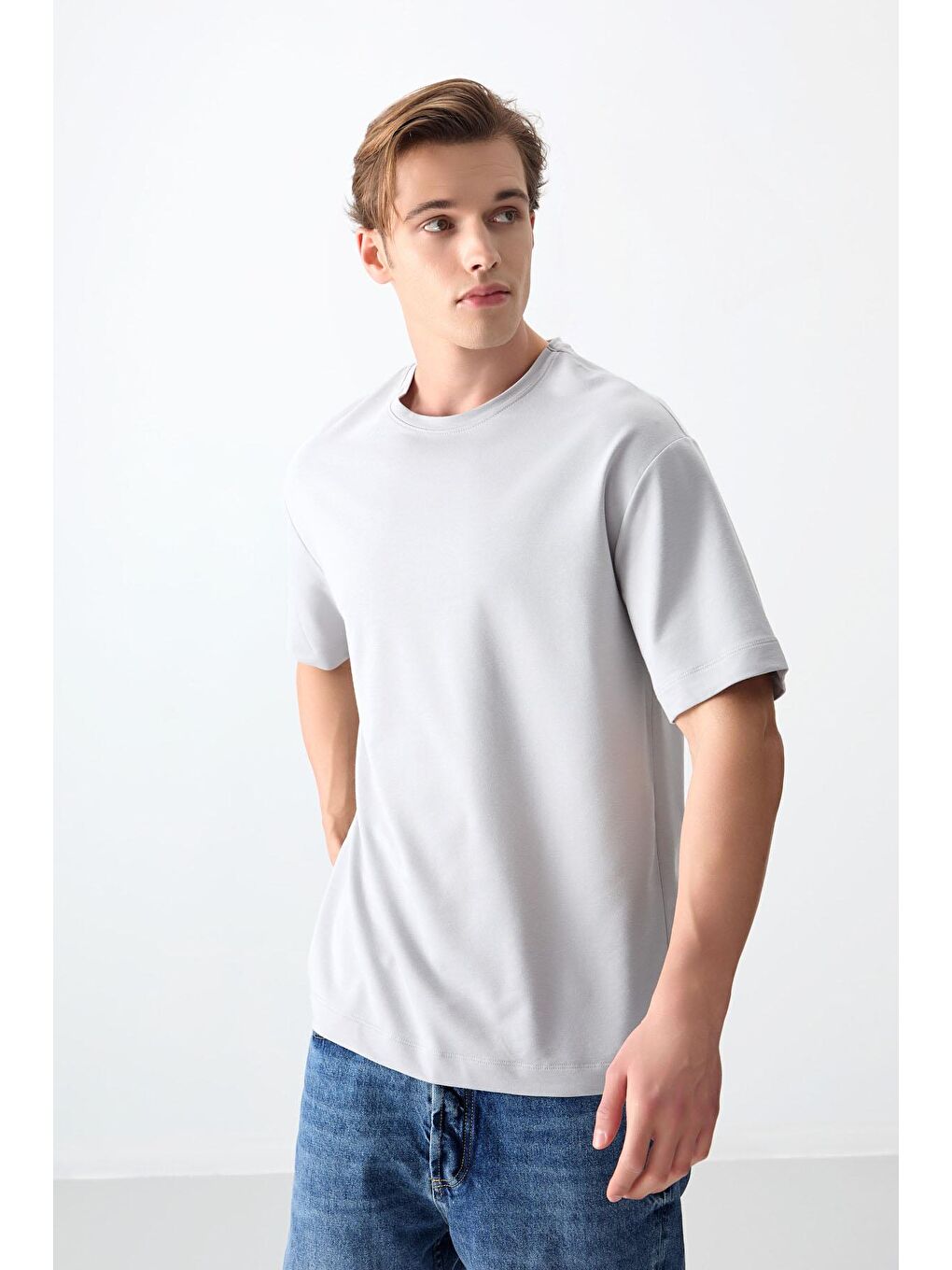 AIR JONES Bej Taş Pamuklu Kalın Yumuşak Dokulu Oversize Fit Basic Erkek T- Shirt - 88377 - 3