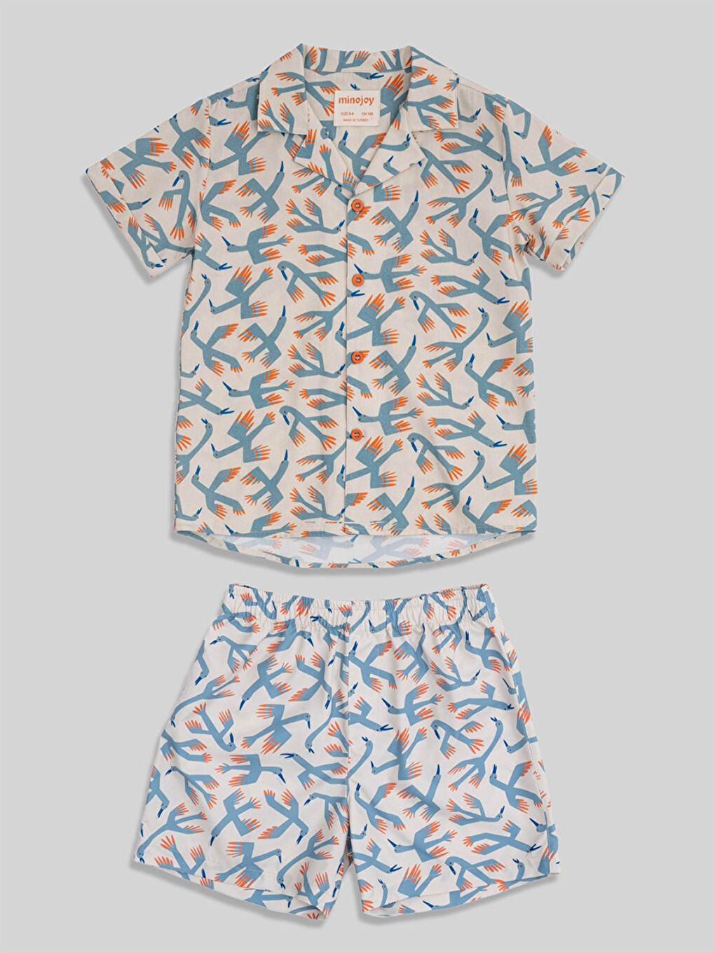 Karışık Kuş Baskı Erkek Çocuk Şort Gömlek 2'li Takım-1