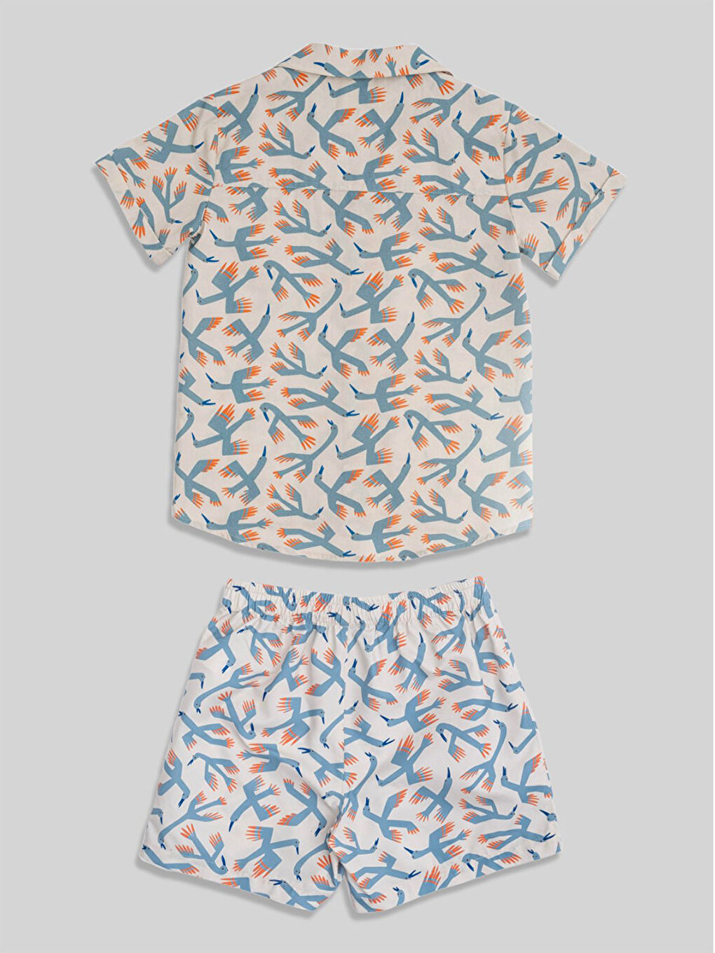 Karışık Kuş Baskı Erkek Çocuk Şort Gömlek 2'li Takım-2
