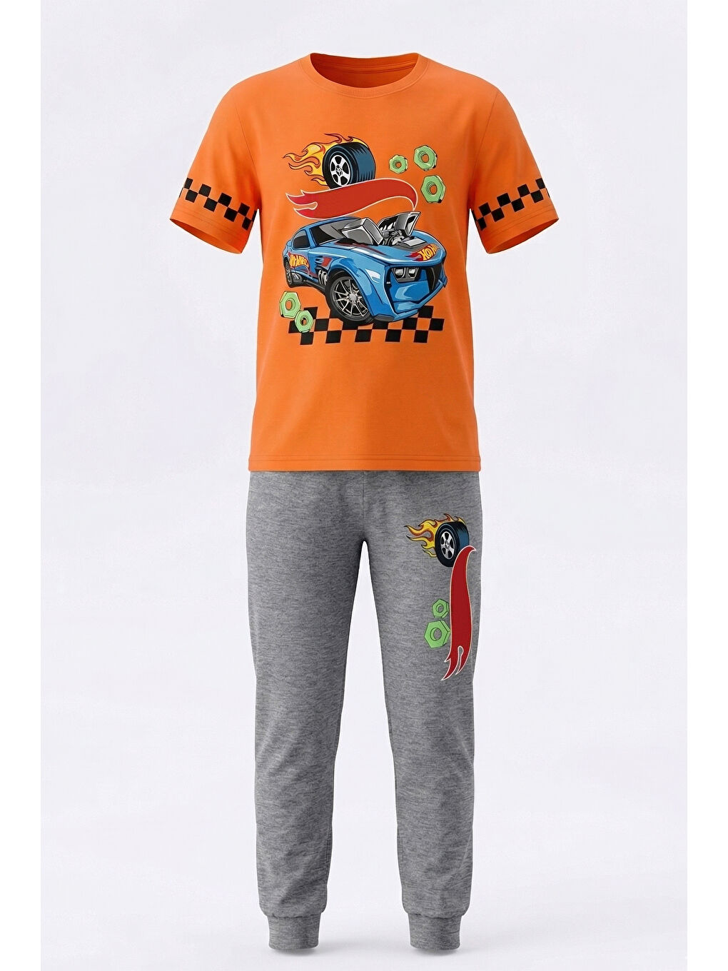 Erkek Çocuk Pamuk Penye Pijama Takımı 4294 Turuncu-1