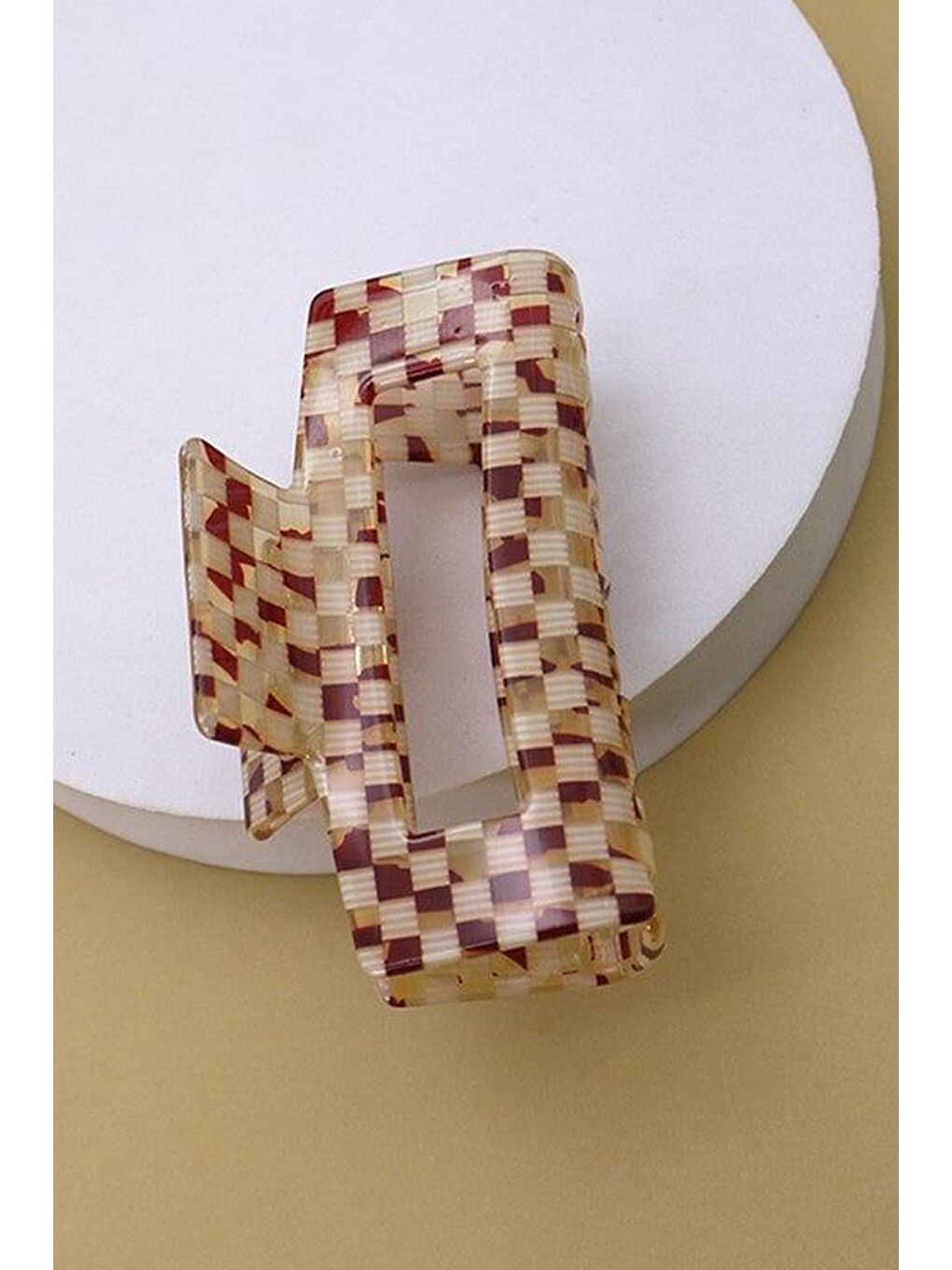 Ekru Dikdörtgen Orta Boy Lüks Akrilik Mandal Toka-2