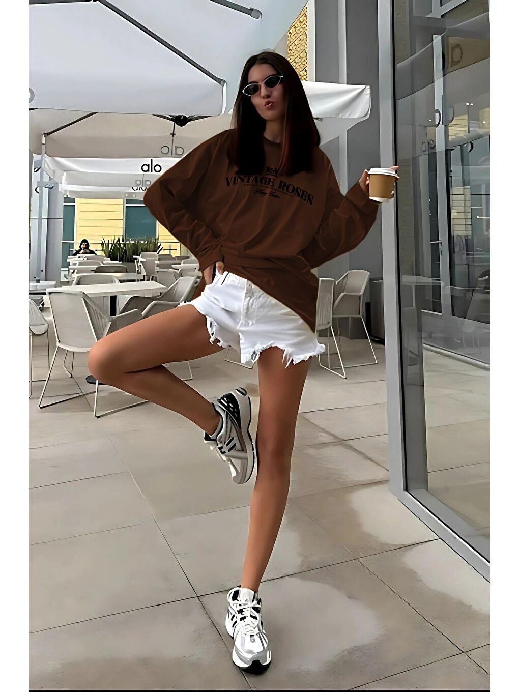 Kahverengi Baskılı Uzun Kollu Tişört Mg2451