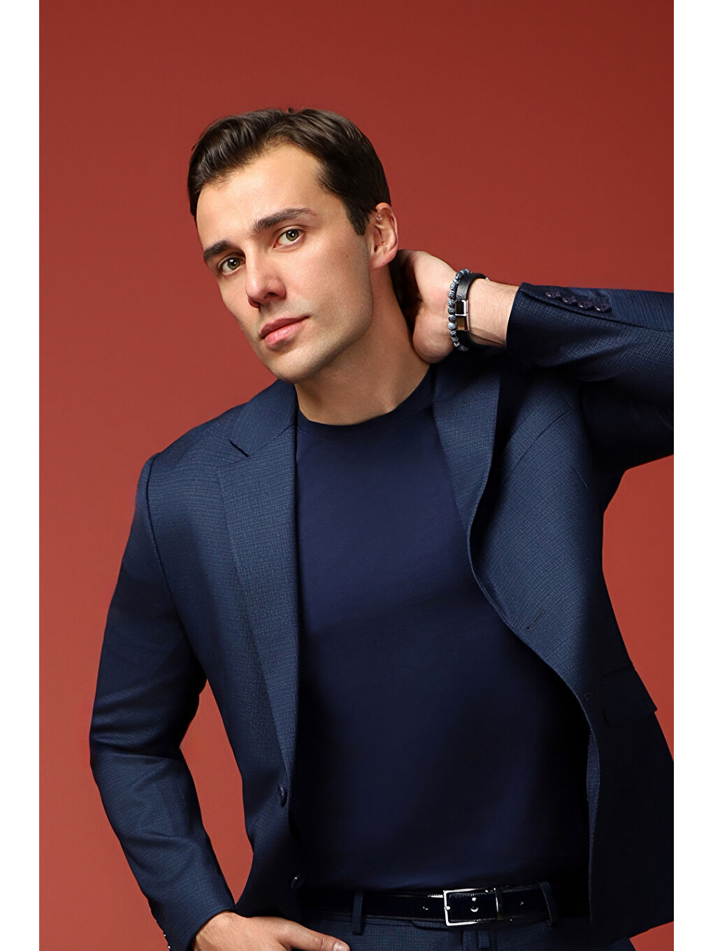 Lacivert Bisiklet Yaka Slim Fit Dar Kesim Süprem Pamuklu Tişört-1