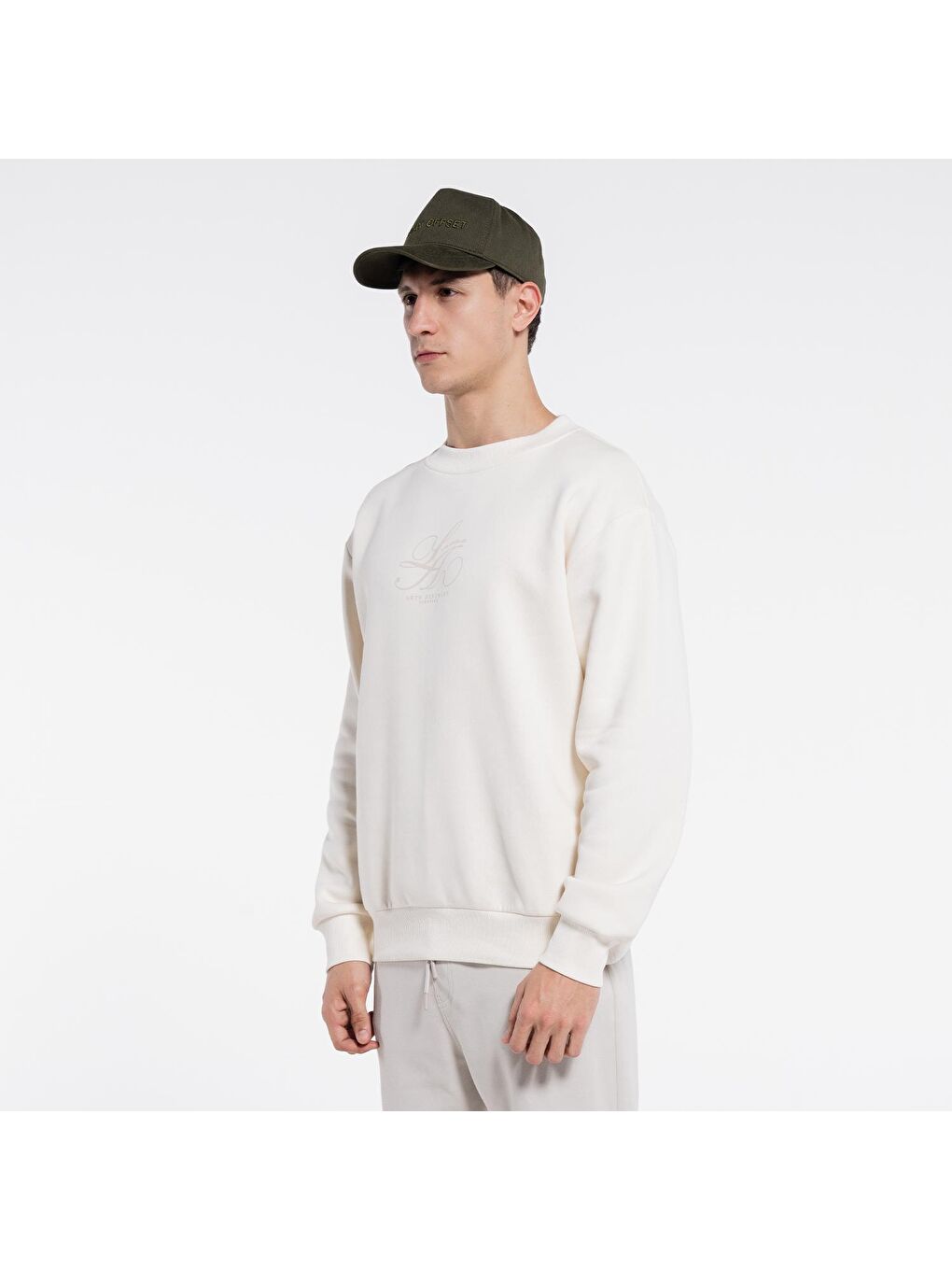 Friday Offset Beyaz Dom Erkek Ekru Bisiklet Yaka Ekstra Oversize Sweatshirt - 3 İplik - 2