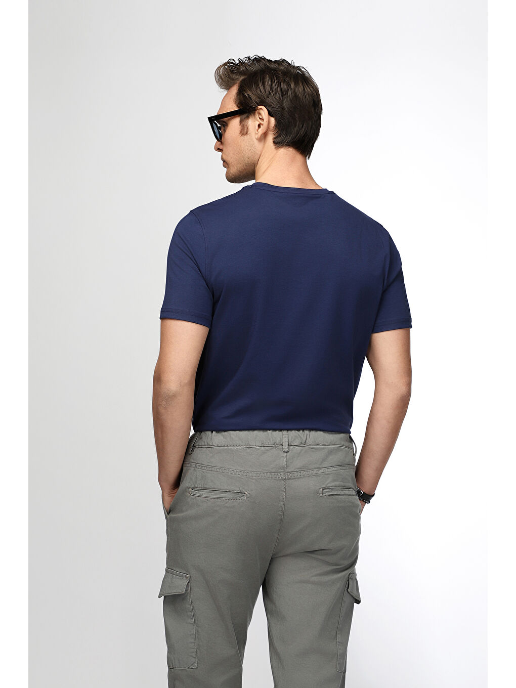 Lacivert Bisiklet Yaka Slim Fit Dar Kesim Süprem Pamuklu Tişört-5