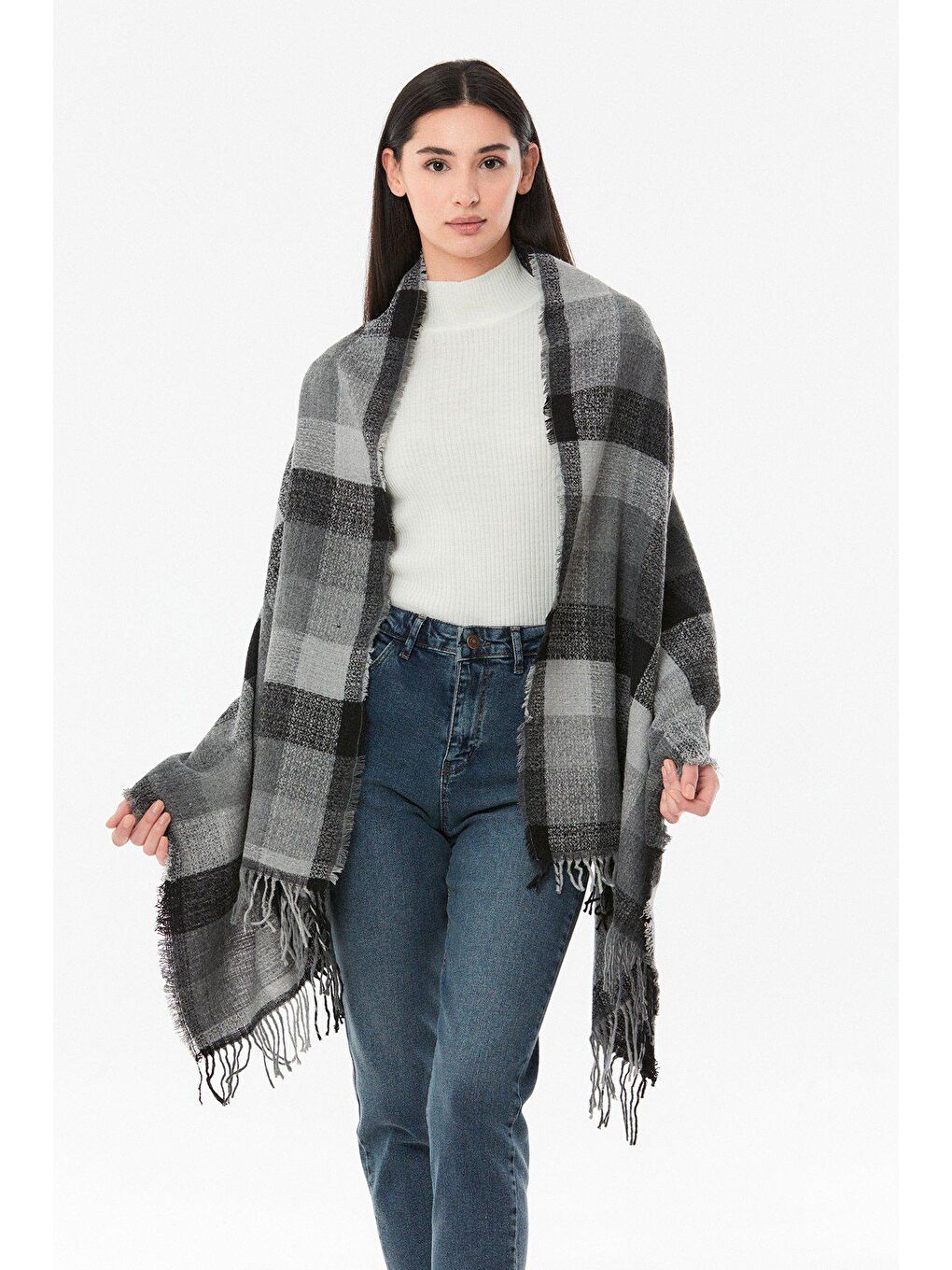 Antrasit Çizgili Yumuşak Dokulu Şal-1