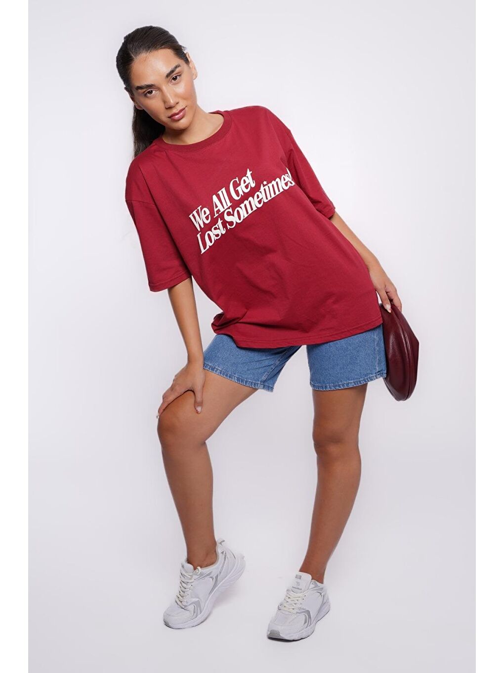 Bordo Baskılı Oversize Tişört Mg1532-1