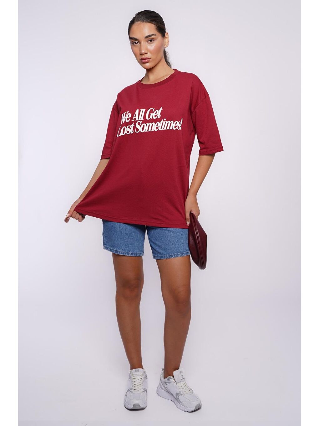 Bordo Baskılı Oversize Tişört Mg1532-3