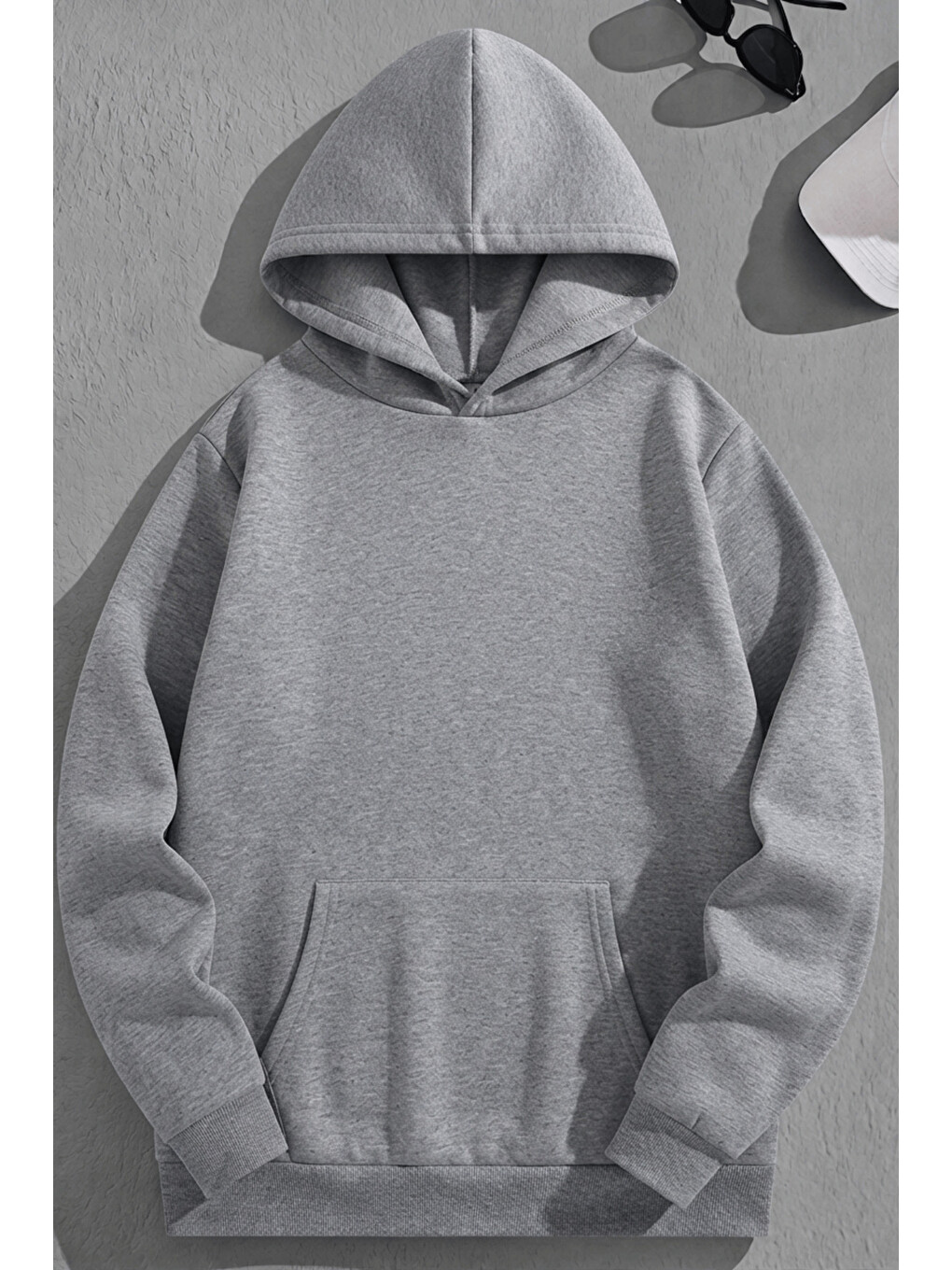 Unisex 3 İplik Pamuklu Gri Sandbeach Baskı Bol Kalıp Sweatshirt Hoodie-1