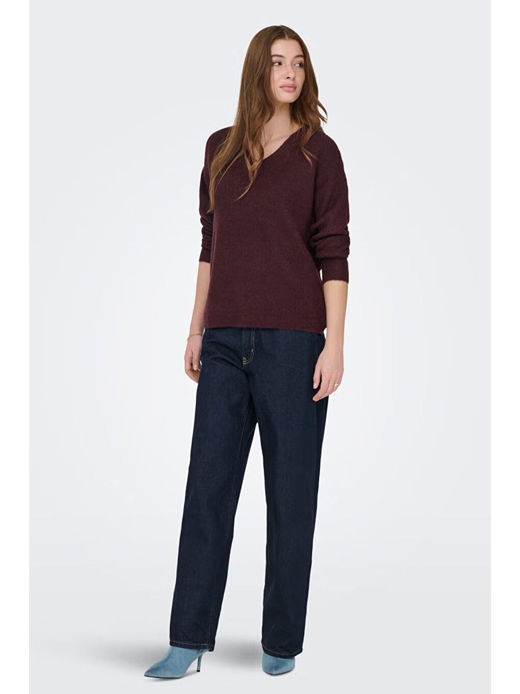 Kırmızı Onlcamilla Regular Fit V Yaka Kazak 15204588-1