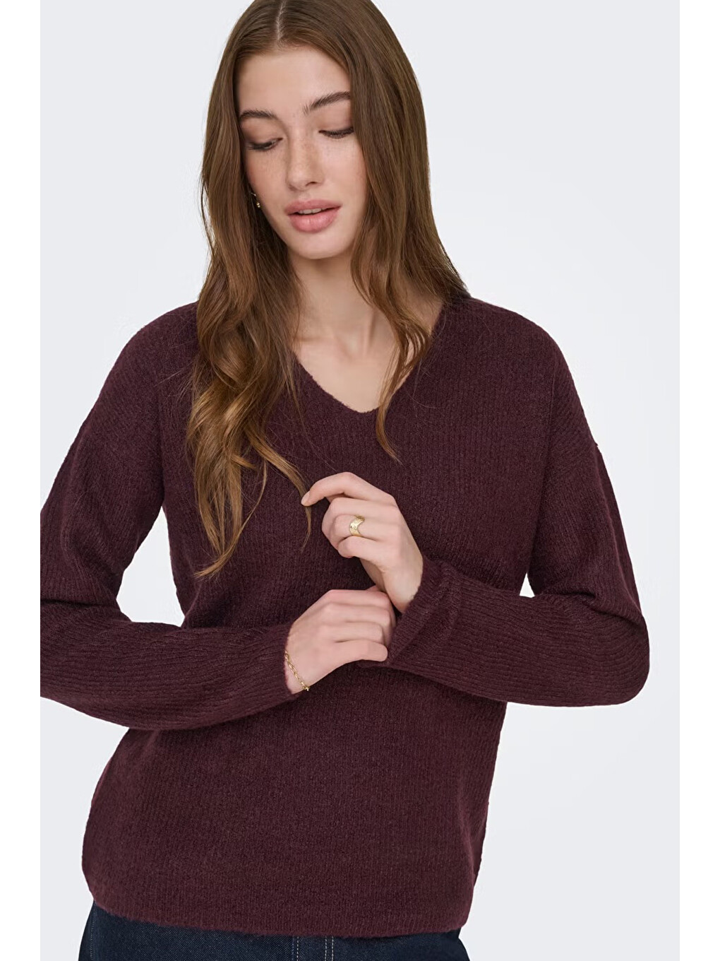 Kırmızı Onlcamilla Regular Fit V Yaka Kazak 15204588-3
