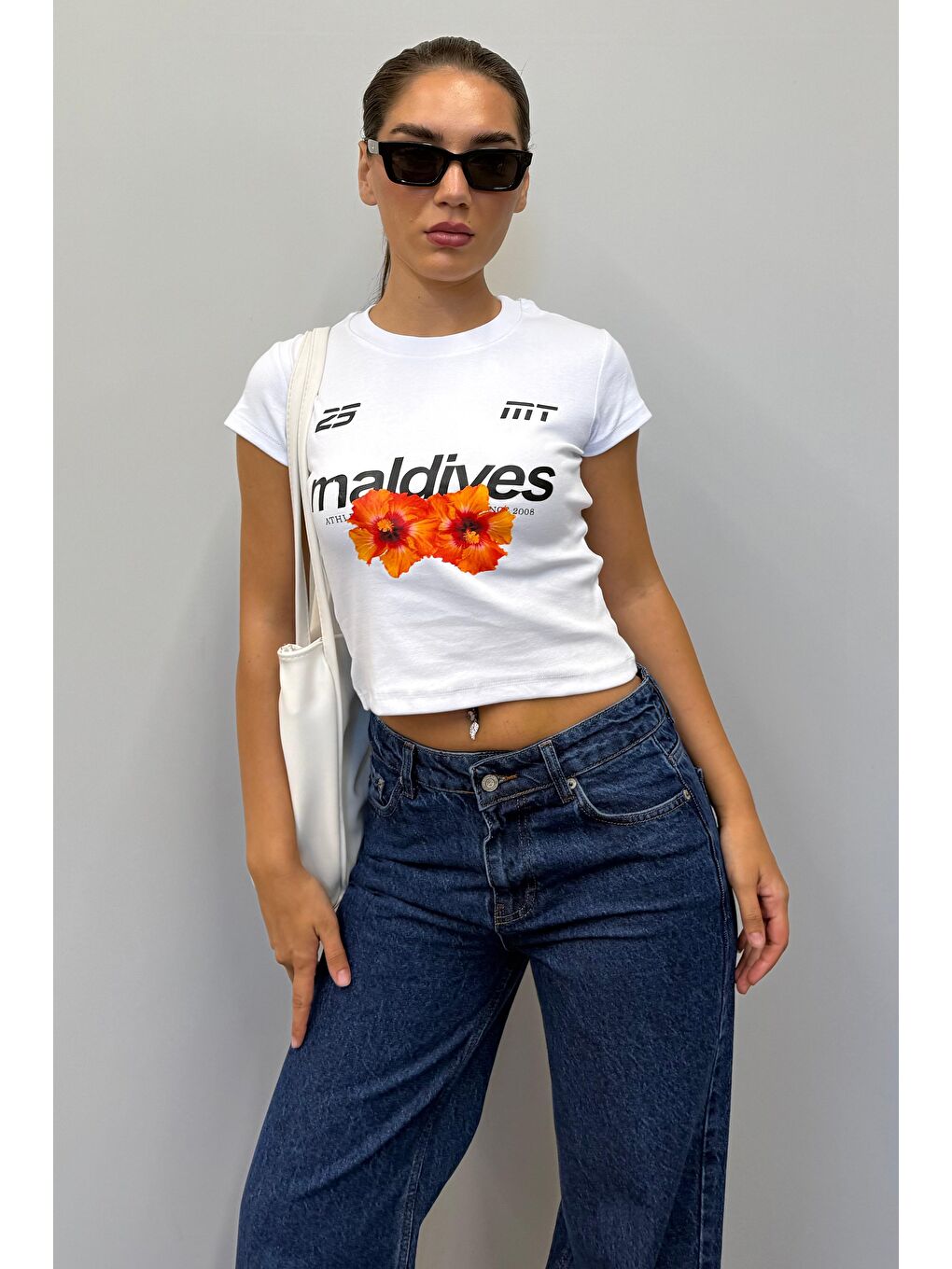 Beyaz Baskılı Kadın Tişört Mg2490-1