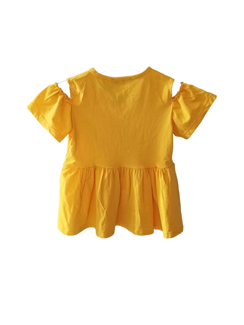 Kız Çocuk Omuzları Yırtmaç Yakası İp Detaylı Eteği Pliseli Sarı Bluz-1