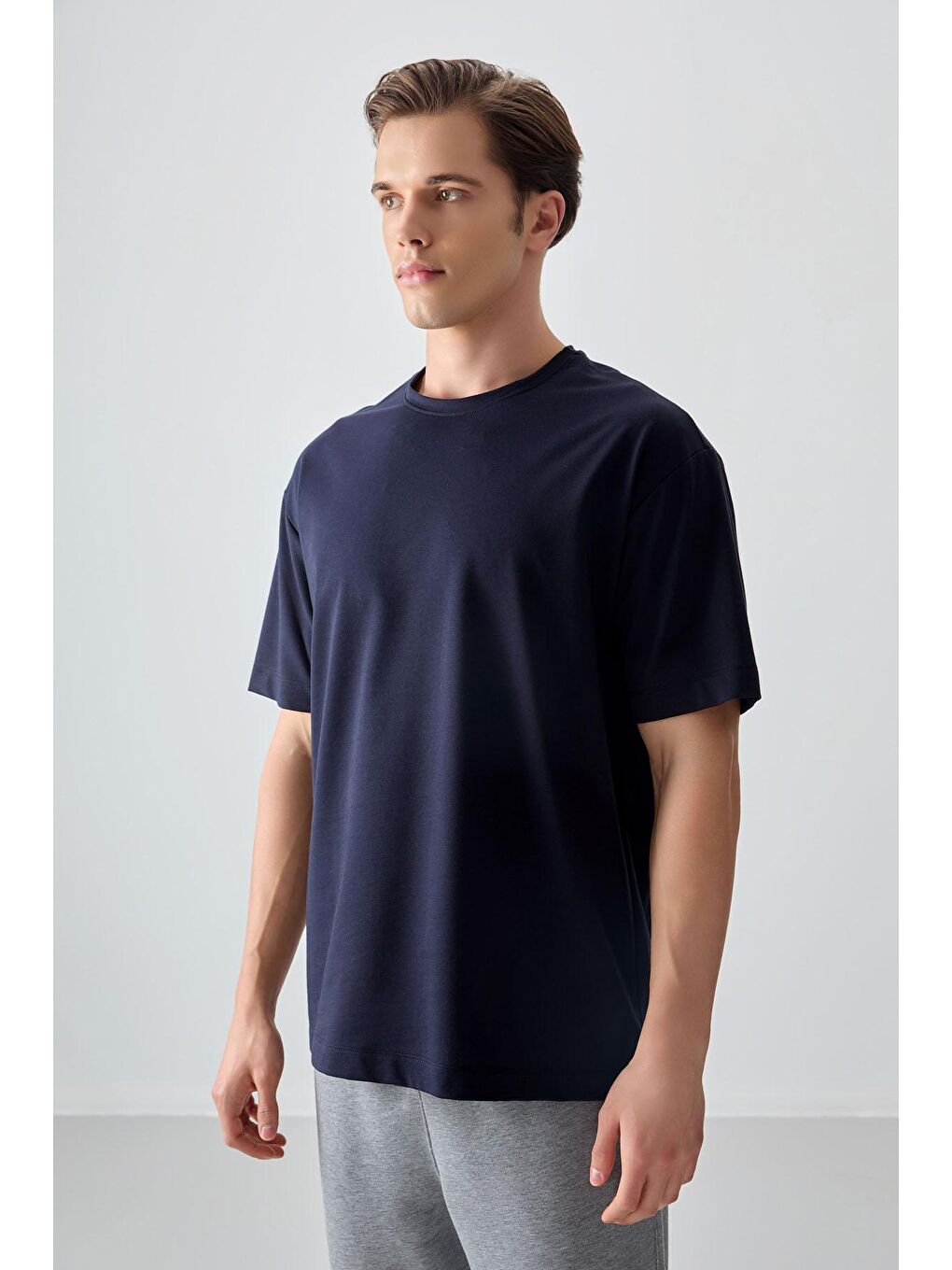 AIR JONES Lacivert Pamuklu Kalın Yumuşak Dokulu Oversize Fit Basic Erkek T- Shirt - 88377 - 2