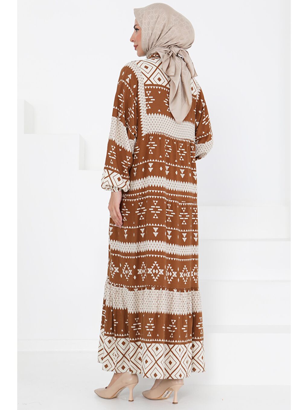 Kahverengi Düğme Detaylı Elbise Kahve - 27396-4