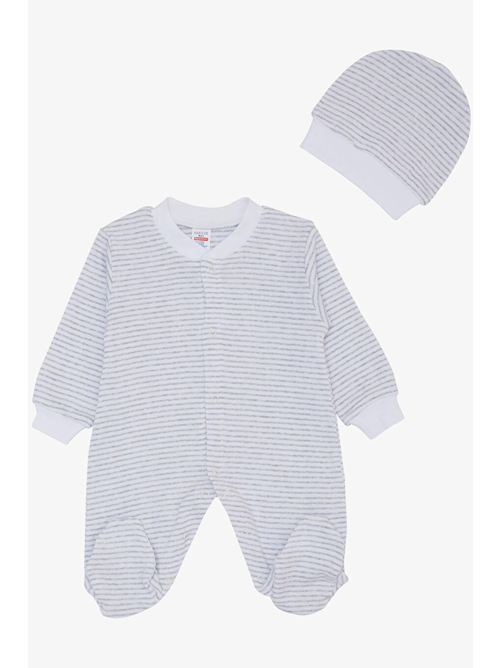 Erkek Bebek Patikli Tulum Çizgili Beyaz (6 Ay)