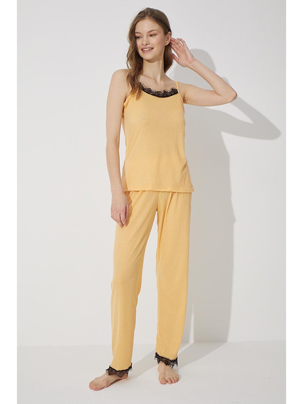 Sarı 3'Lü Soft Touch İnce Örme Sabahlık Takım-2