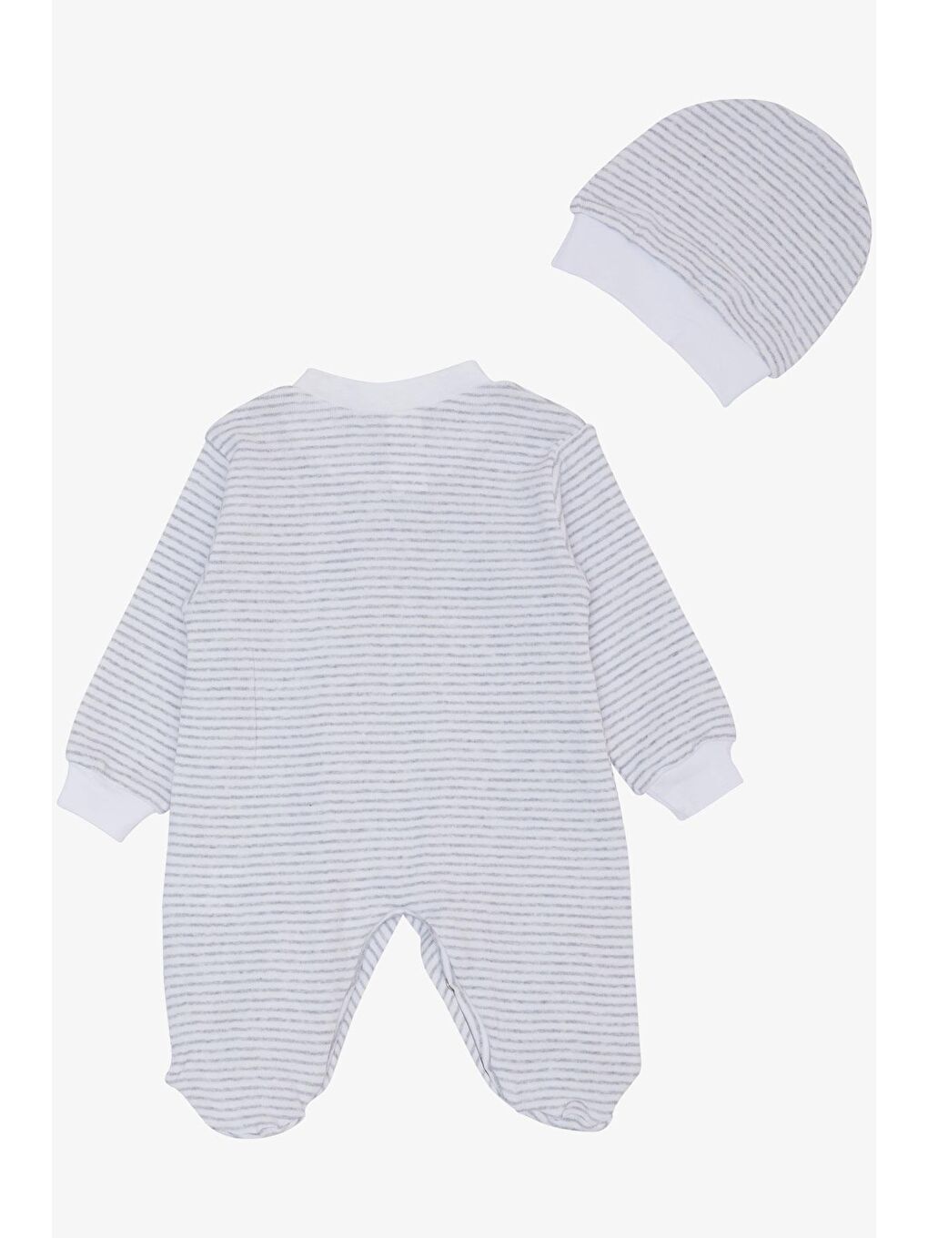 Erkek Bebek Patikli Tulum Çizgili Beyaz (6 Ay)-1