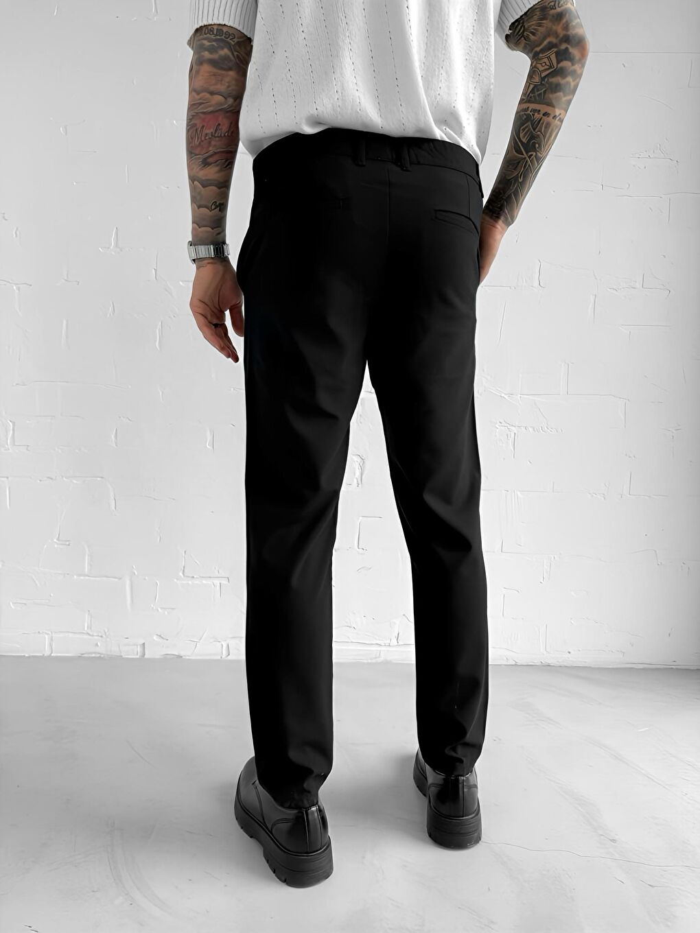 Kaliteli Esnek Elastanlı Bilek Boy Kumaş Erkek Pantolon Siyah-2