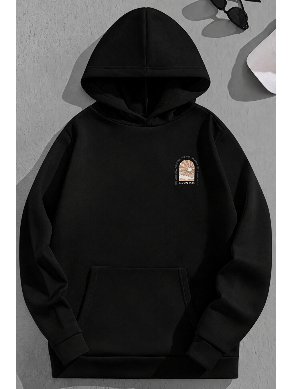 Unisex 3 İplik Pamuklu Siyah Exodus Bol Kalıp Sweatshirt Hoodie-1