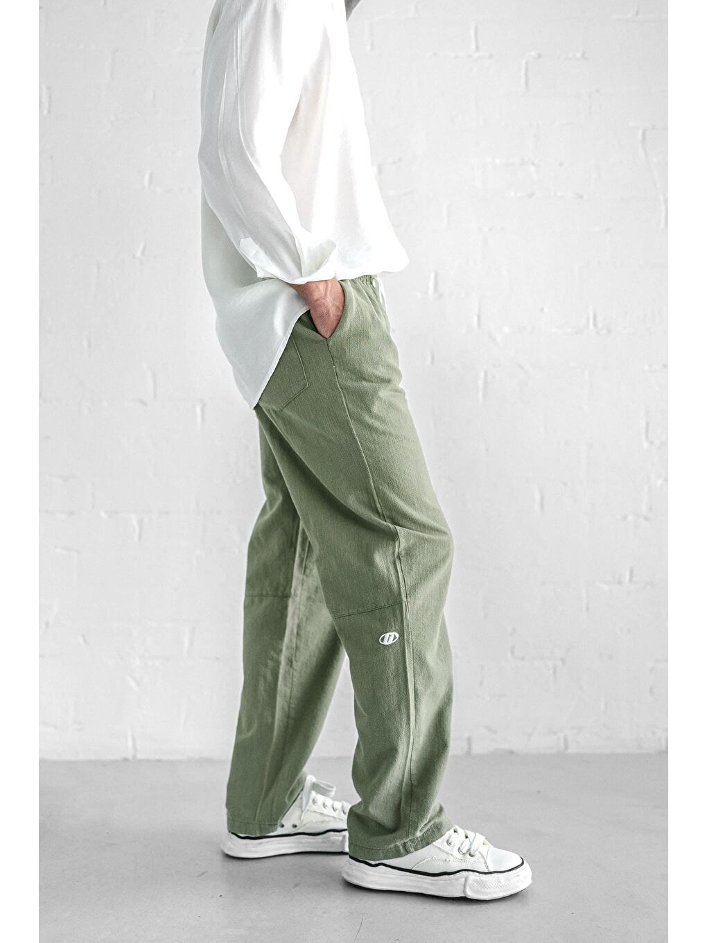 Baggy Fit Keten Erkek Pantolon Açık Yeşil-3