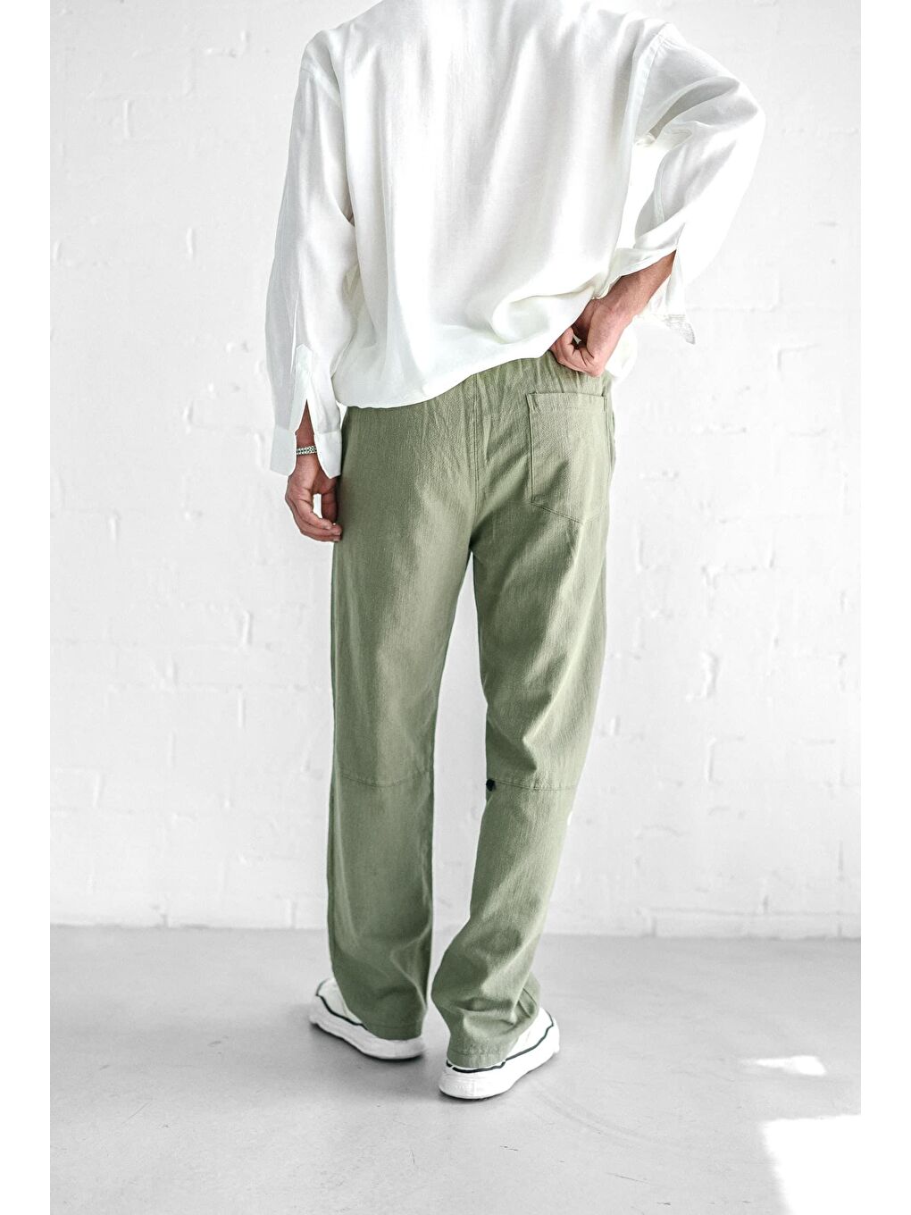 Baggy Fit Keten Erkek Pantolon Açık Yeşil-4